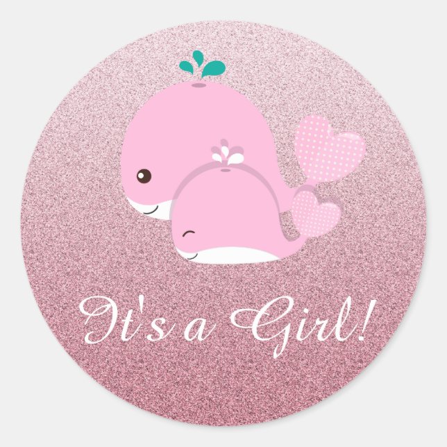 Pink Glitter ombre Its a Girl Baby Shower sticker (Front)