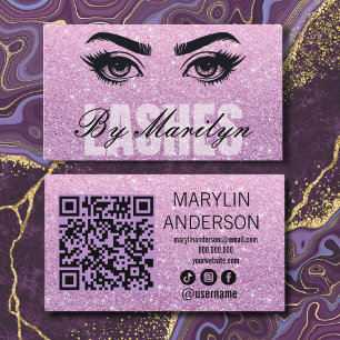 Pink Glitter Ombre Lash Tech QR Code Scannable Business Card