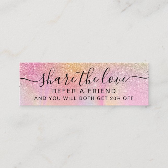 Pink glitter ombre rainbow marble referral card (Front)