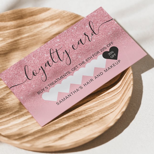 pink glitter ombre sparkles girly heart makeup loyalty card (Creator Uploaded)