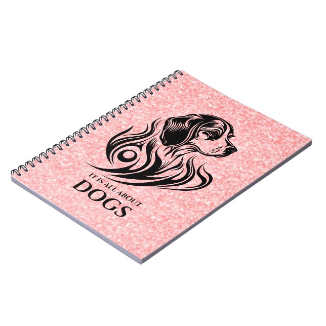 Pink Glitter Ornamental Beagle Head Illustration Notebook (Left Side)