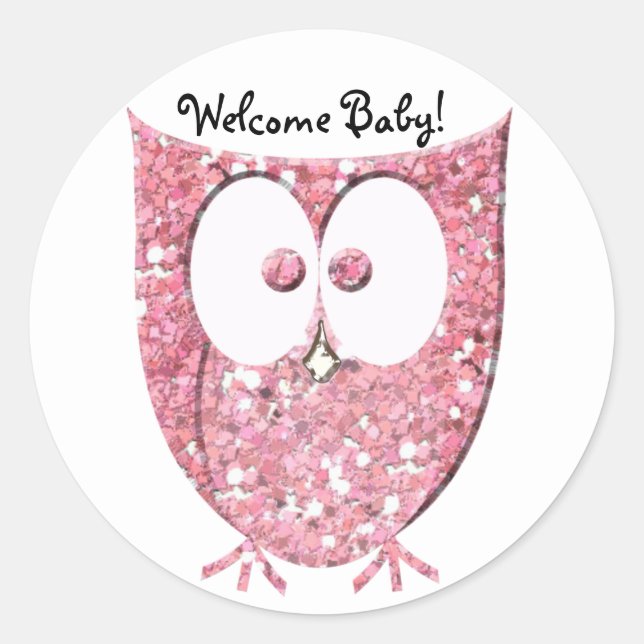 Pink Glitter Owl Personalised Stickers (Front)