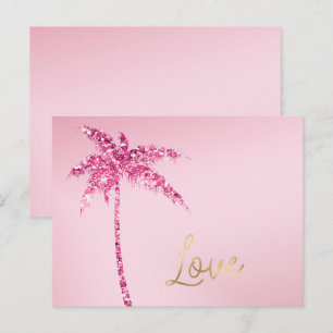 Pink Glitter Palm Tree Ombre Gold Love Postcard