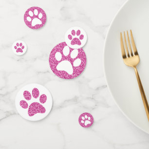 Pink Glitter Paw Print Puppy Kitty Animal Table Confetti