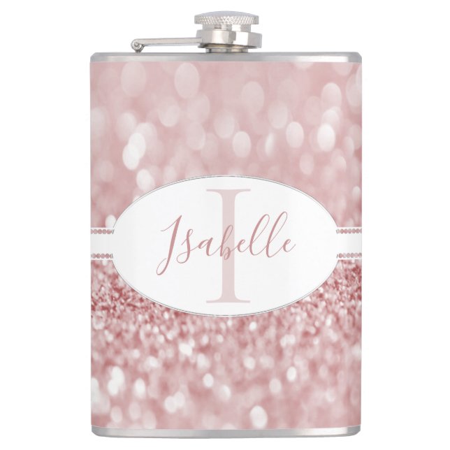 Pink Glitter Personalise Flask (Front)