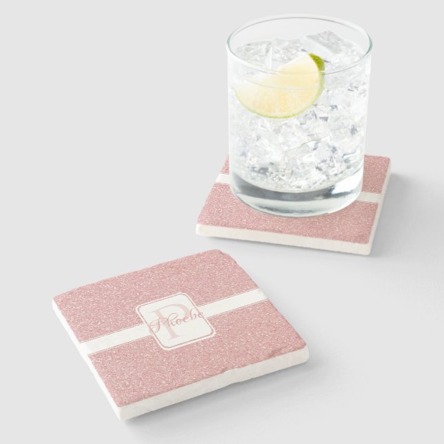 Pink Glitter Personalised Coaster (Side)