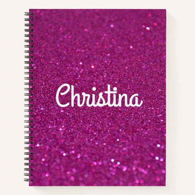 Pink Glitter Personalised Custom Name Cute Girls Notebook (Front)