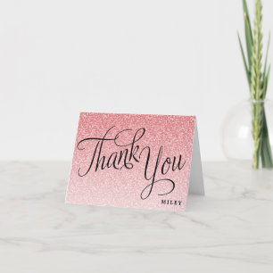 Pink Glitter Personalised Fancy Script Thank You Card