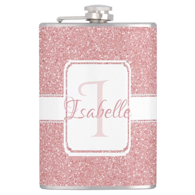 Pink Glitter Personalised Flask (Front)