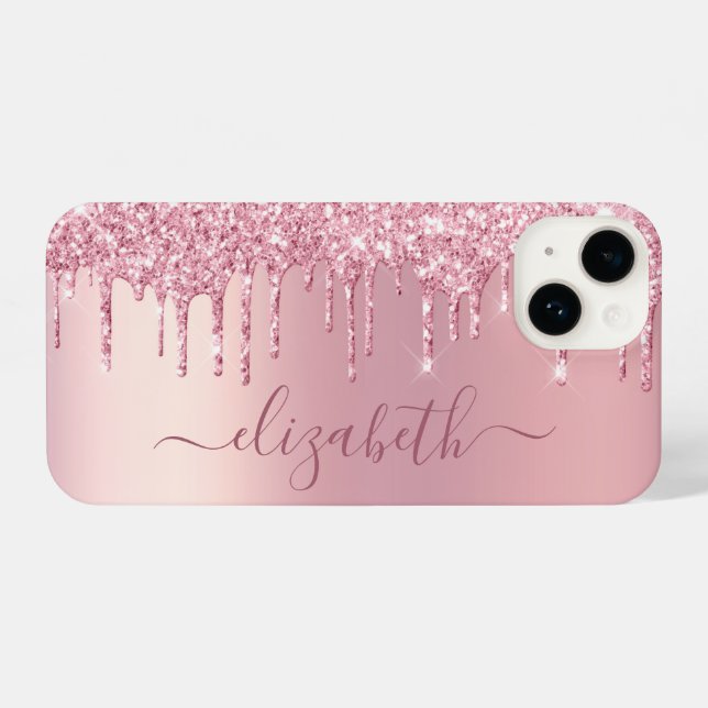 Pink Glitter Personalised iPhone Case (Back Horizontal)