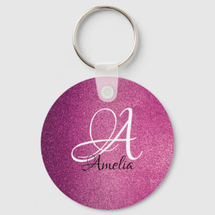Pink Glitter Personalised Name & monogram Keychain