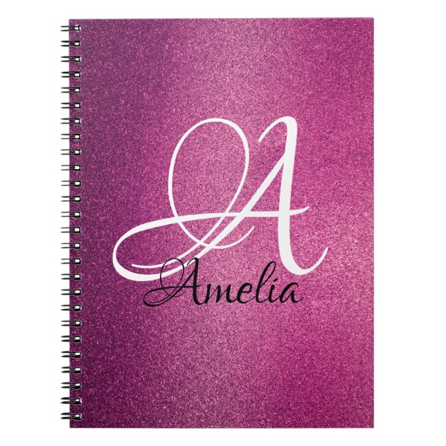 Pink Glitter Personalised Name & monogram notebook (Front)
