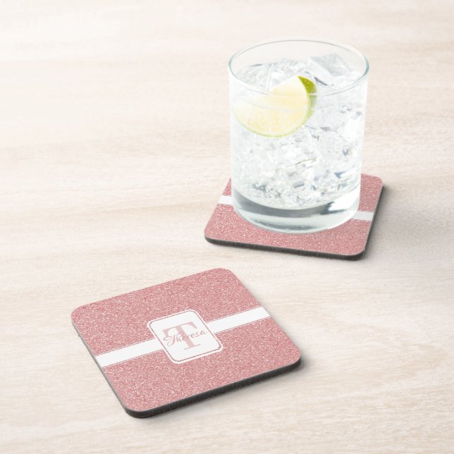 Pink Glitter Personalised Plastic Coaster (Right Side)
