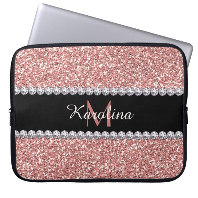 Pink Glitter, Personalised with Monogram Laptop Sleeve (Front)