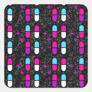 pink glitter pills square sticker