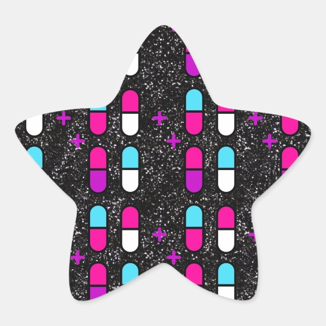 pink glitter pills star sticker (Front)