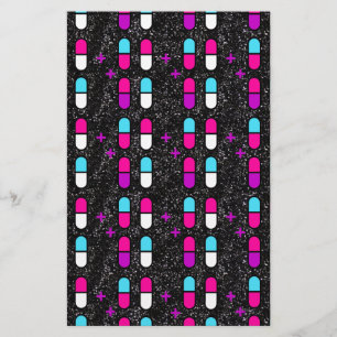 pink glitter pills stationery