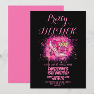 Pink Glitter Pretty in Pink Birthday Party  Invitation