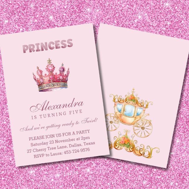 Pink Glitter Princess Crown Fairytale Birthday Invitation (Creator Uploaded)