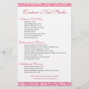 Pink Glitter Print Nails Menu List