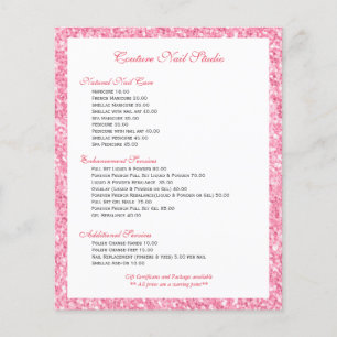 Pink Glitter Print Nails Menu List