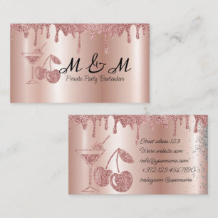 Pink Glitter Private Party Bartender Business Card