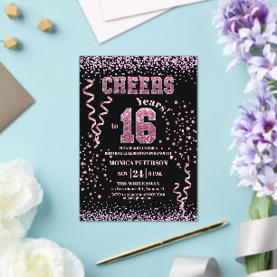 Pink Glitter Rhinestones 16th Birthday Party  Acrylic Invitations