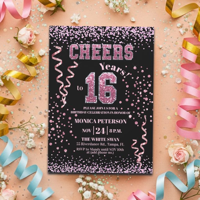 Pink Glitter Rhinestones 16th Birthday Party  Invitation (Creator Uploaded)