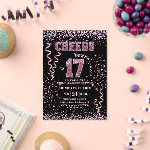 Pink Glitter Rhinestones 17th Birthday Party Acrylic Invitations