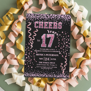 Pink Glitter Rhinestones 17th Birthday Party Invitation