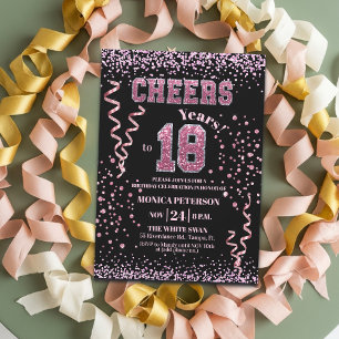 Pink Glitter Rhinestones 18th Birthday Party  Invitation