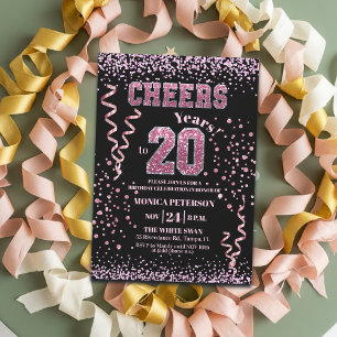 Pink Glitter Rhinestones 20th Birthday Party Invitation