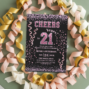 Pink Glitter Rhinestones 21st Birthday Party Invitation