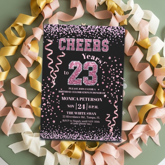 Pink Glitter Rhinestones 23rd Birthday Party  Invitation (Creator Uploaded)