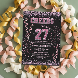 Pink Glitter Rhinestones 27th Birthday Party  Invitation