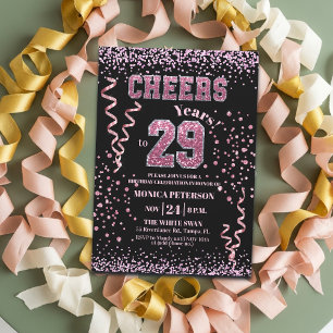 Pink Glitter Rhinestones 29th Birthday Party  Invitation