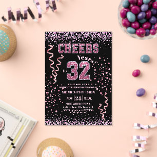 Pink Glitter Rhinestones 32nd Birthday Party Acrylic Invitations