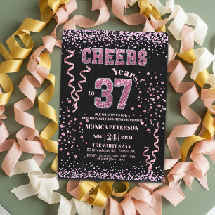 Pink Glitter Rhinestones 37th Birthday Party Invitation