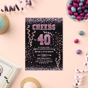 Pink Glitter Rhinestones 40th Birthday Party  Acrylic Invitations