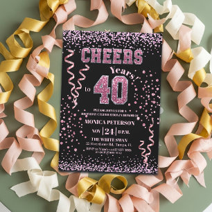 Pink Glitter Rhinestones 40th Birthday Party Invitation