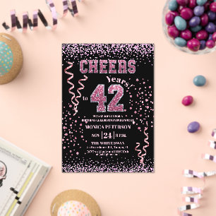 Pink Glitter Rhinestones 42nd Birthday Party  Acrylic Invitations