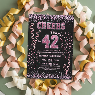 Pink Glitter Rhinestones 42nd Birthday Party  Invitation
