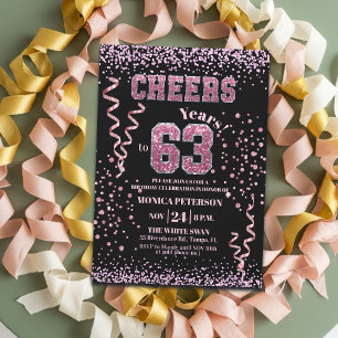 Pink Glitter Rhinestones 63rd Birthday Party Invitation