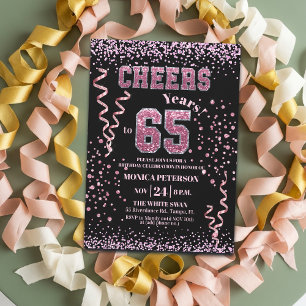 Pink Glitter Rhinestones 65th Birthday Party  Invitation