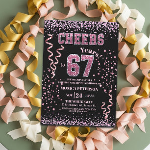 Pink Glitter Rhinestones 67th Birthday Party  Invitation