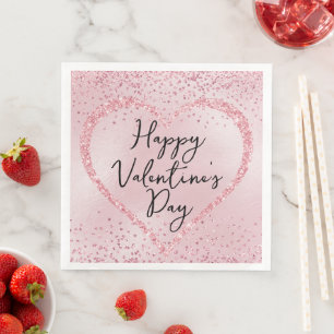 Pink Glitter Romantic Script Valentine's Day Napkin