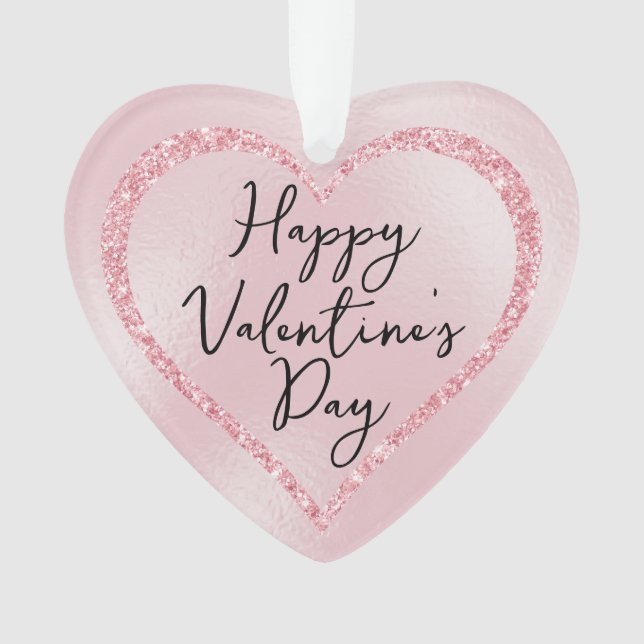 Pink Glitter Romantic Script Valentine's Day Ornament (Front)