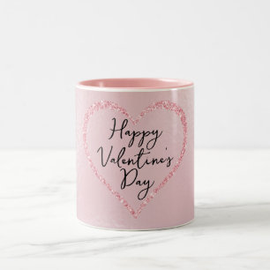 Pink Glitter Romantic Script Valentine's Day Two-Tone Coffee Mug