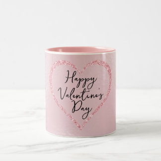Pink Glitter Romantic Script Valentine's Day Two-Tone Coffee Mug