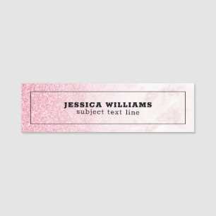 Pink glitter rose-gold marble ombre name tag